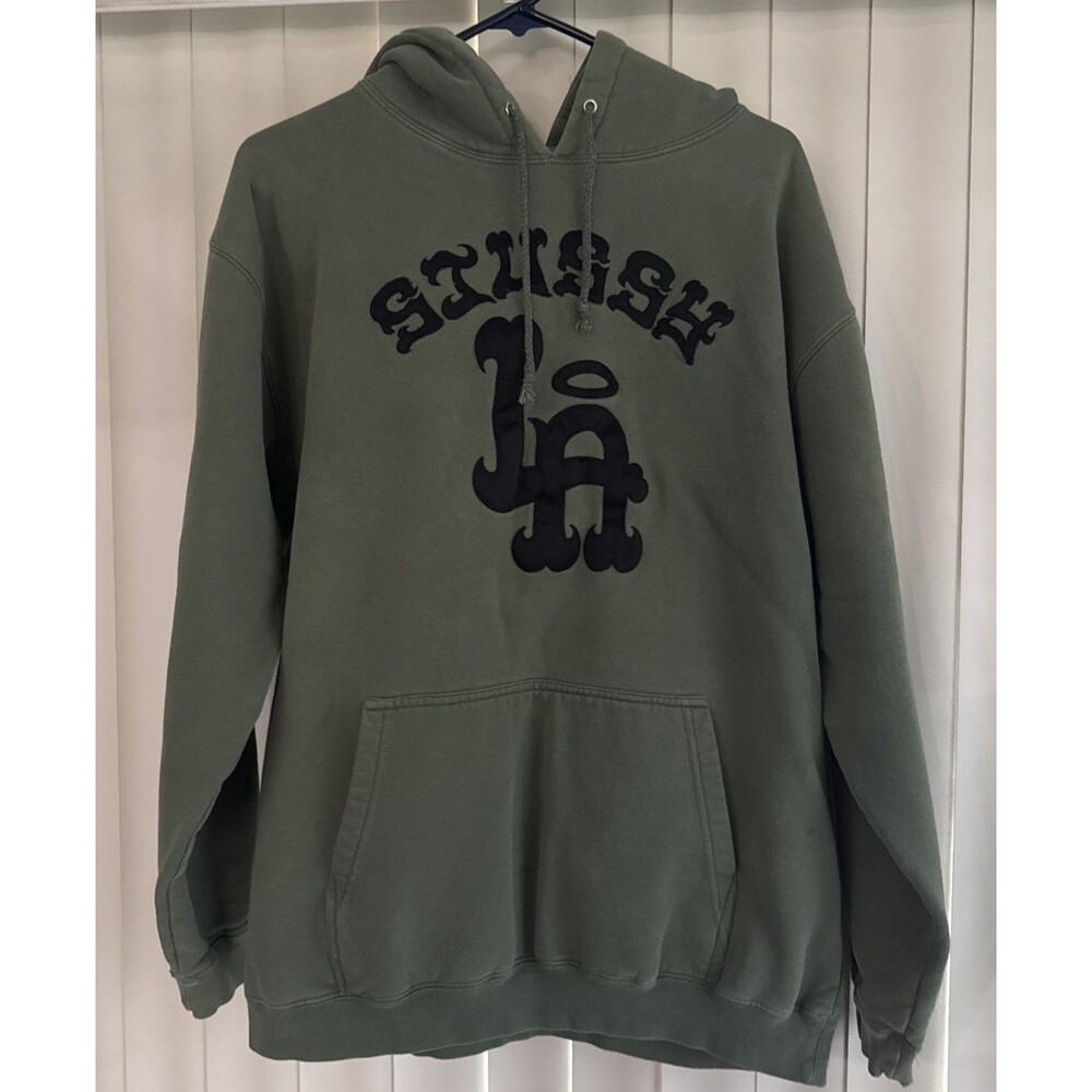Vintage Streetwear Stussy LA Halo Green & Black Hoodie Sz L